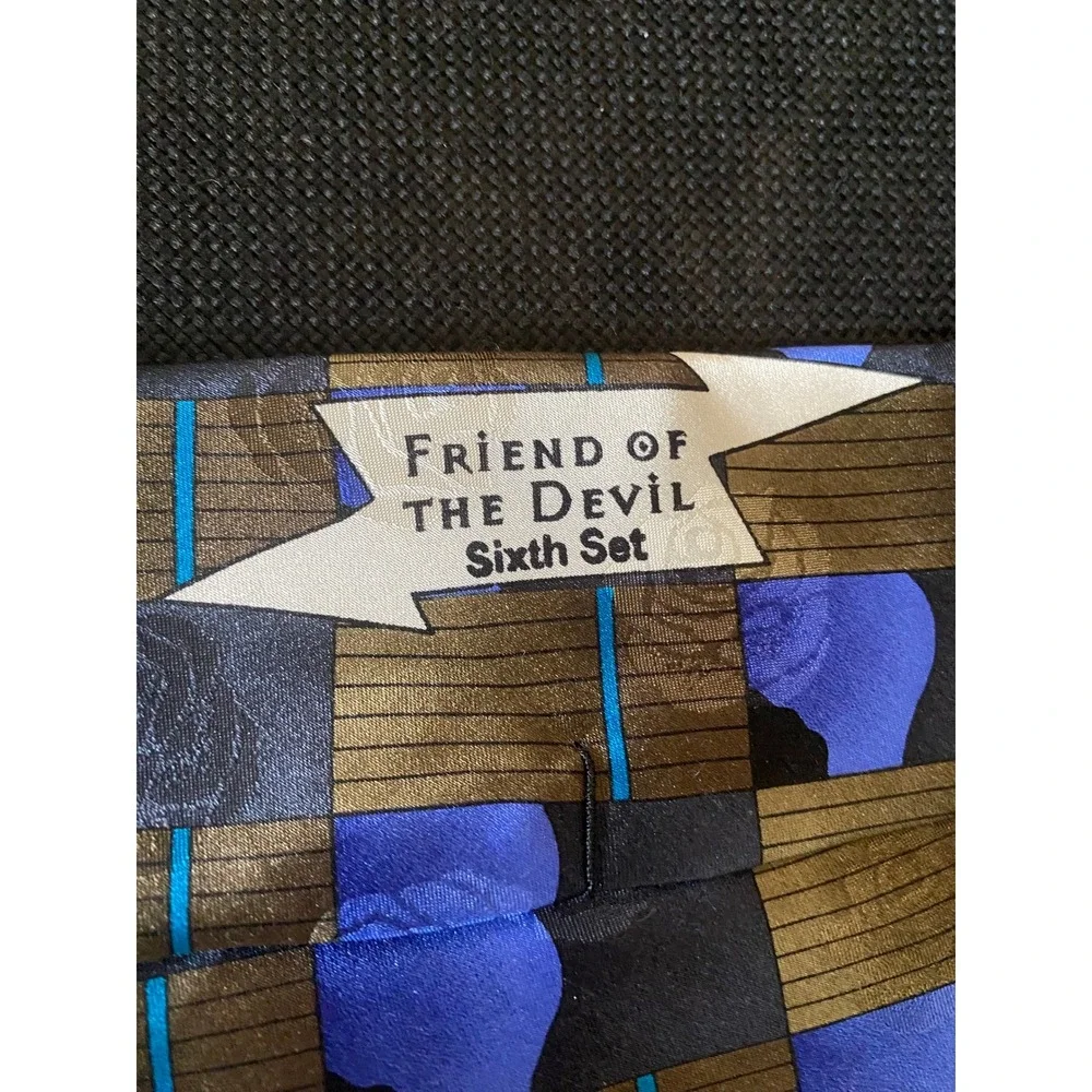Grateful Dead Tie Friend‎ of the Devil Sixth Set Silk Blue Gold Geometric 1996